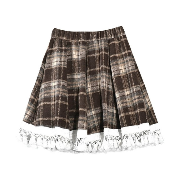 Nmnitkp Mini Skirt Wool US Size Plaid Skirt for Women with Shorts High Waist Pleated Skater Skirts for Schoolgirl (Safety Pants Lining)