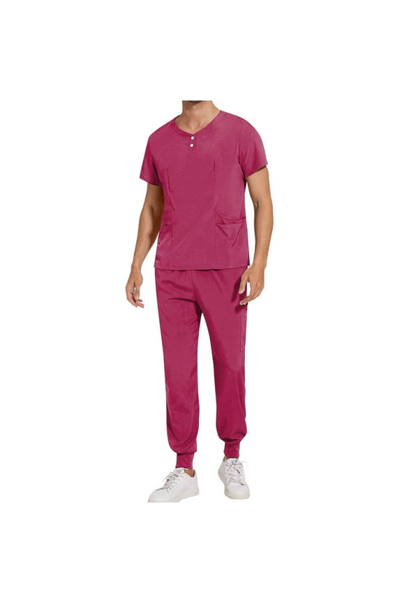 Natural Uniforms Comfortable Fit Men's Workwear Uniform 8 Pocket Top and Pant Set Hot Pink,S