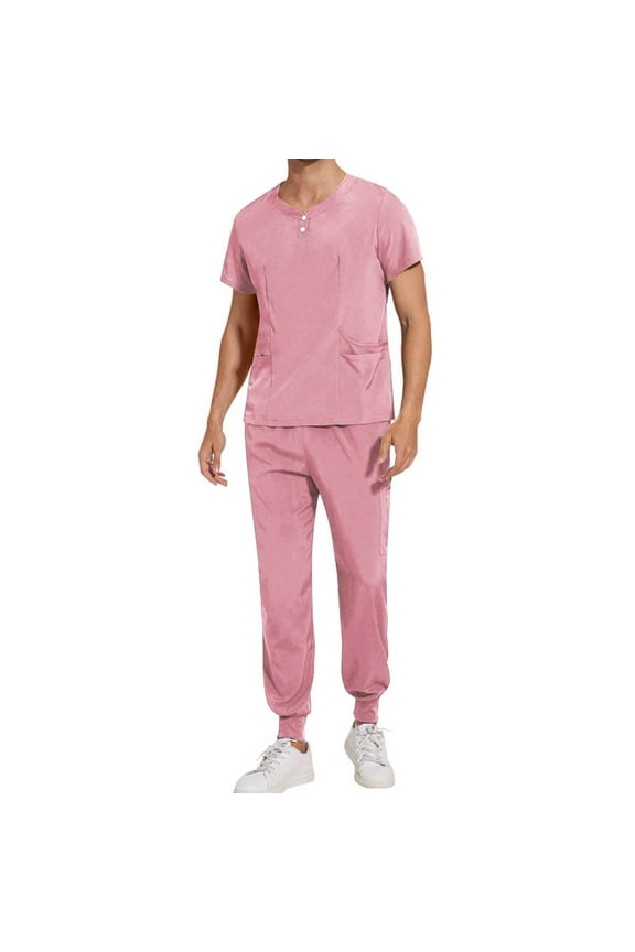 Natural Uniforms Comfortable Fit Men's Workwear Uniform 8 Pocket Top and Pant Set Pink,S