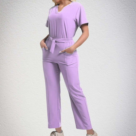 Nmnitkp Nurse Uniforms Women Set,Natural Uniforms Women's Cool Stretch V-Neck Top and Cargo Pant Scrub Set with Regular and Small Sizes Purple,M