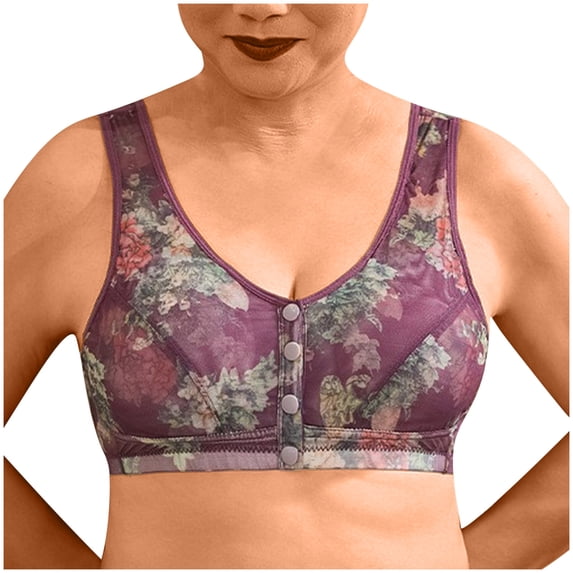 Nmnitkp Nursing Bras Antibacterial Fabric Seamless Wireless Push Up Bras For Older Women And Everyday Bras Ice Silk And Lace Bra Purple,42