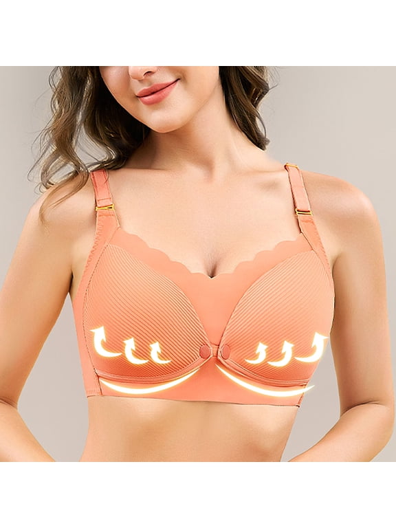 Nursing Bras for Breastfeeding Breathable & Moisture-Absorbent Lace No Steel Ring Front Buckle Breastfeeding Bra Woman Underwear,Nursing Bras Orange,XL