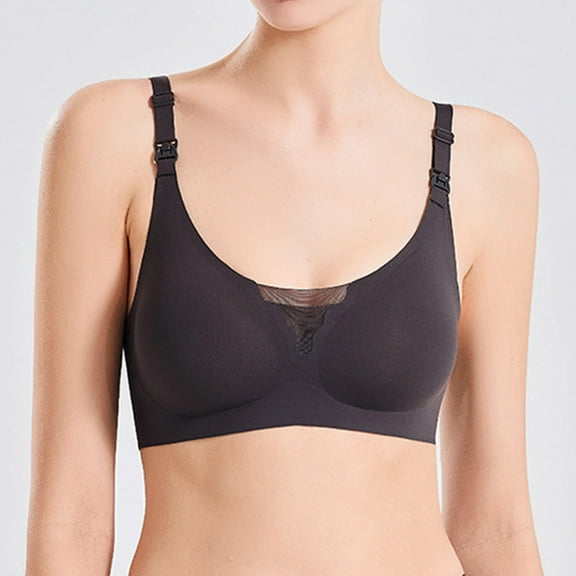Nmnitkp Nursing Bras for Breastfeeding,Jelly Strip Lift Support Maternity Bra, Seamless Soft Wirefree Pregnancy,Antibacterial Fabric Nursing Bras Black,XL