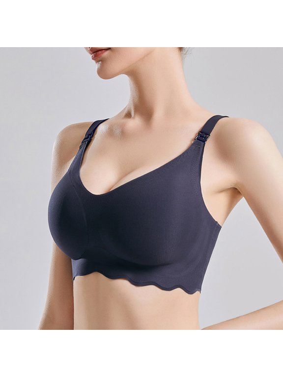 Nursing Bras for Breastfeeding,Jelly Strip Lift Support Maternity Bra, Seamless Soft Wirefree Pregnancy,Antibacterial Fabric Nursing Bras Blue,L