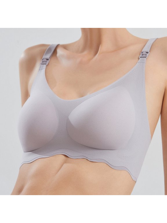 Nursing Bras for Breastfeeding,Jelly Strip Lift Support Maternity Bra, Seamless Soft Wirefree Pregnancy,Antibacterial Fabric Nursing Bras Gray,L