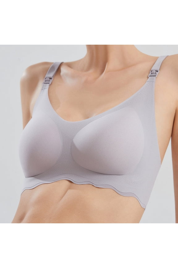 Nursing Bras for Breastfeeding,Jelly Strip Lift Support Maternity Bra, Seamless Soft Wirefree Pregnancy,Antibacterial Fabric Nursing Bras Gray,M