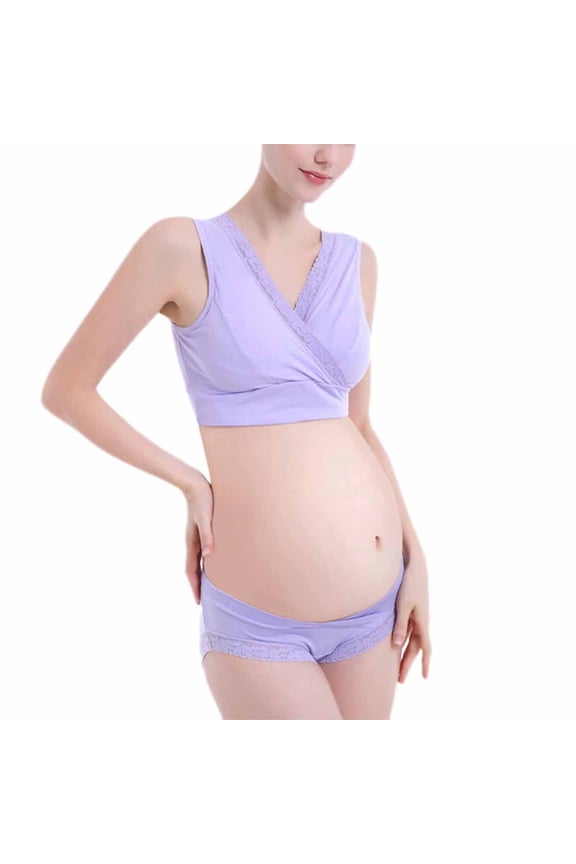Nursing Bras,Lace Bra Without Steel Ring Breast Upward Front Opening Feeding Bra Underwear Nursing Bras Matching Underwear,Maternity Underwear Set Purple,L