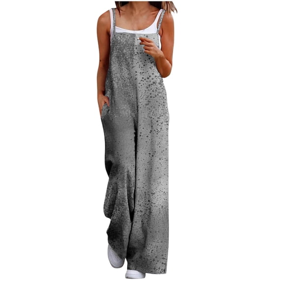 Nmnitkp Overalls for Women Casual Loose Summer Rompers Boho Floral Adjustable Straps Wide Leg Jumpsuits with Pockets PQ2