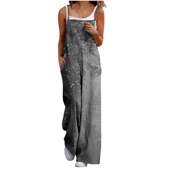 Nmnitkp Overalls for Women Casual Loose Summer Rompers Boho Floral Adjustable Straps Wide Leg Jumpsuits with Pockets PQ2