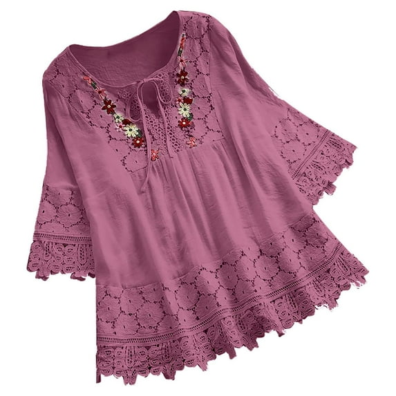 Nmnitkp Oversized Tshirts for Women Plus Size Summer Lace Scallop V Neck Short Sleeve Blouse Womens Tops