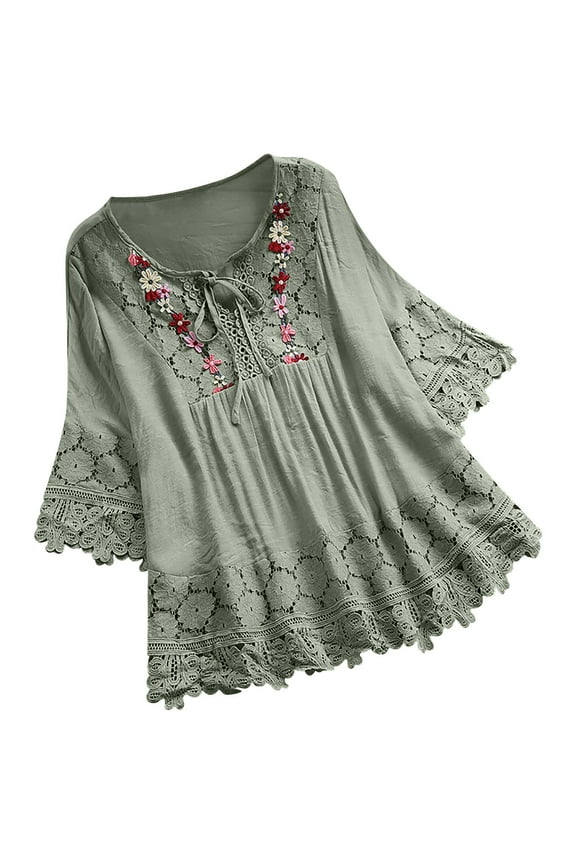 Oversized Tshirts for Women Plus Size Summer Lace Scallop V Neck Short Sleeve Blouse Womens Tops