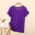 thumbnail image 1 of Nmnitkp Oversized Women's Short Sleeve T-Shirts Solid Color Crew Neck Short Sleeve T-Shirt, Loose Fit Casual Summer Tops for Women Daily Wear Purple,2XL, 1 of 5