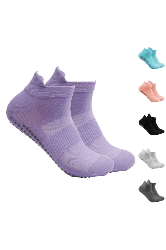 Pairs Pilates Grip Socks for Women, Yoga Socks with Grips, Grippy Socks for Barre Purple,Free Size