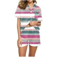 thumbnail image 1 of Nmnitkp Pajamas for Women Set Soft and Friendly Skin Stripes Womens Silk Satin Pajamas Short Sleeve Loungewear Pajama Set Two-Piece Sleepwear Button-Down Pj Set S-XXL, 1 of 4