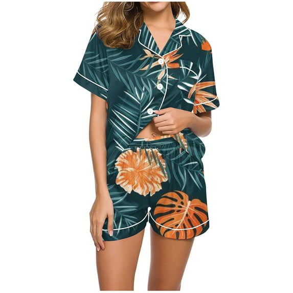 Nmnitkp Pajamas for Women Set Soft and Friendly Skin Women's Pajama Short Sleeve Sleepwear Soft Pj Set Cotton Top and Shorts Pajamas Set & Breathable and Comfortable Silk Pajamas for Women