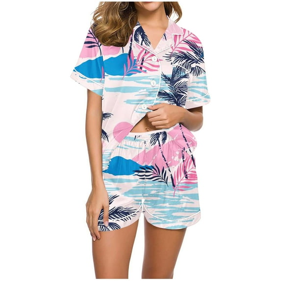 Nmnitkp Pajamas for Women Set Soft and Friendly Skin Women's Pajama Short Sleeve Sleepwear Soft Pj Set Cotton Top and Shorts Pajamas Set & Breathable and Comfortable Silk Pajamas for Women