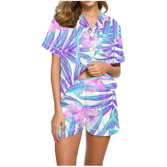 Nmnitkp Pajamas for Women Set Soft and Friendly Skin Women's Pajama Short Sleeve Sleepwear Soft Pj Set Cotton Top and Shorts Pajamas Set & Breathable and Comfortable Silk Pajamas for Women