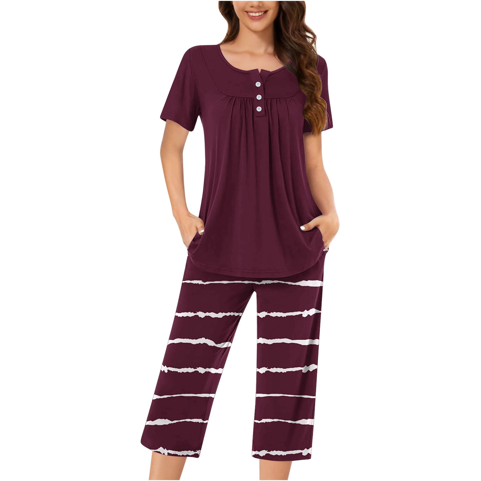 Women's Bamboo Pajama Set - Soft Short Sleeve Top & Capri Pants Nightwear (Sizes S-XXL) - View #2