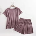 thumbnail image 1 of Nmnitkp Pajamas for Women Set 2-Piece Solid Color Modal Loungewear - Loose Short-Sleeved Shirt & Shorts Purple,2XL, 1 of 6