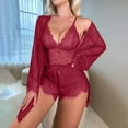 thumbnail image 1 of Nmnitkp Pajamas for Women Set 3pcs Satin Pajamas Set V Neck Lace Trim Cami Top and Shorts Sleepwear PJs Set with Tops Wine,S, 1 of 4