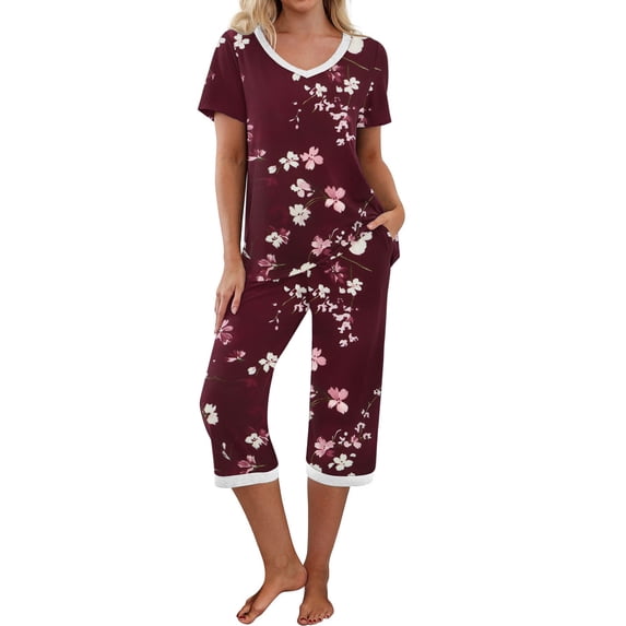 Nmnitkp Pajamas for Women Set Comfortable Sleep Aid Women V-neck Short Sleeved Pajamas And Pants Set Casual Pajamas With Pockets