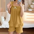 thumbnail image 1 of Nmnitkp Pajamas for Women Set Comfortable and Soft White Lace Pajamas Women's Short-sleeved Shorts Pullover Home Clothes Set Yellow,XL, 1 of 9