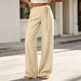 thumbnail image 1 of Nmnitkp Pants for Women Striped Wide Leg Dress Pants with Pockets Drawstring Elastic Back Waist Loose Straight Business Casual Work Trousers for Office Daily Travel Wear Khaki,2XL, 1 of 6
