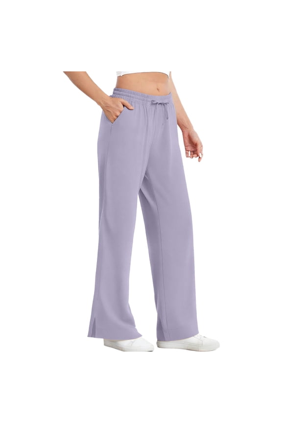 Pants For Women UPF 50+ Sun Protection Wide Leg Pants, High Waisted Drawstring Casual Trousers with Pockets & Side Slits, Lightweight Summer Beach Pants Purple,L