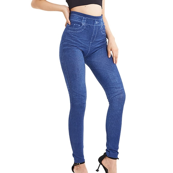 Nmnitkp Pants for Women Tight Imitation Denim Printing Seamless Bottom Pants High Elastic Pencil Pants Long Pants Blue,Free Size