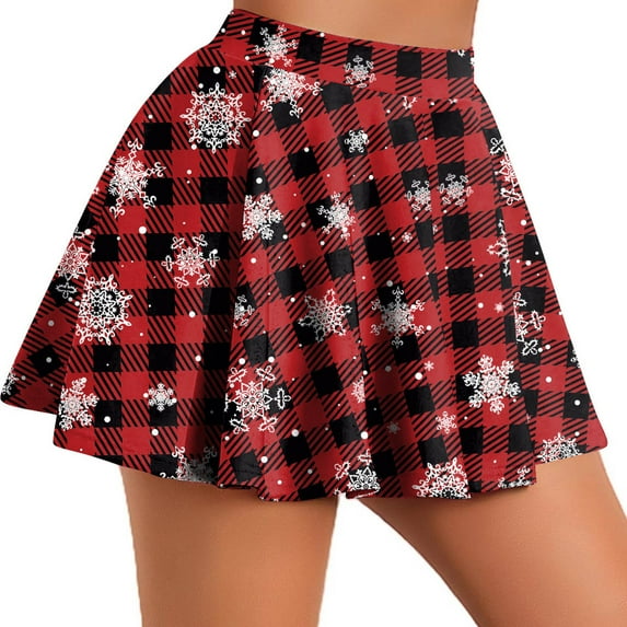 Nmnitkp Plaid Skirts for Women Unique Design Mini Skirt Fashion Women's Casual Stretchy Flared Pleated Mini Skater Skirt with Shorts