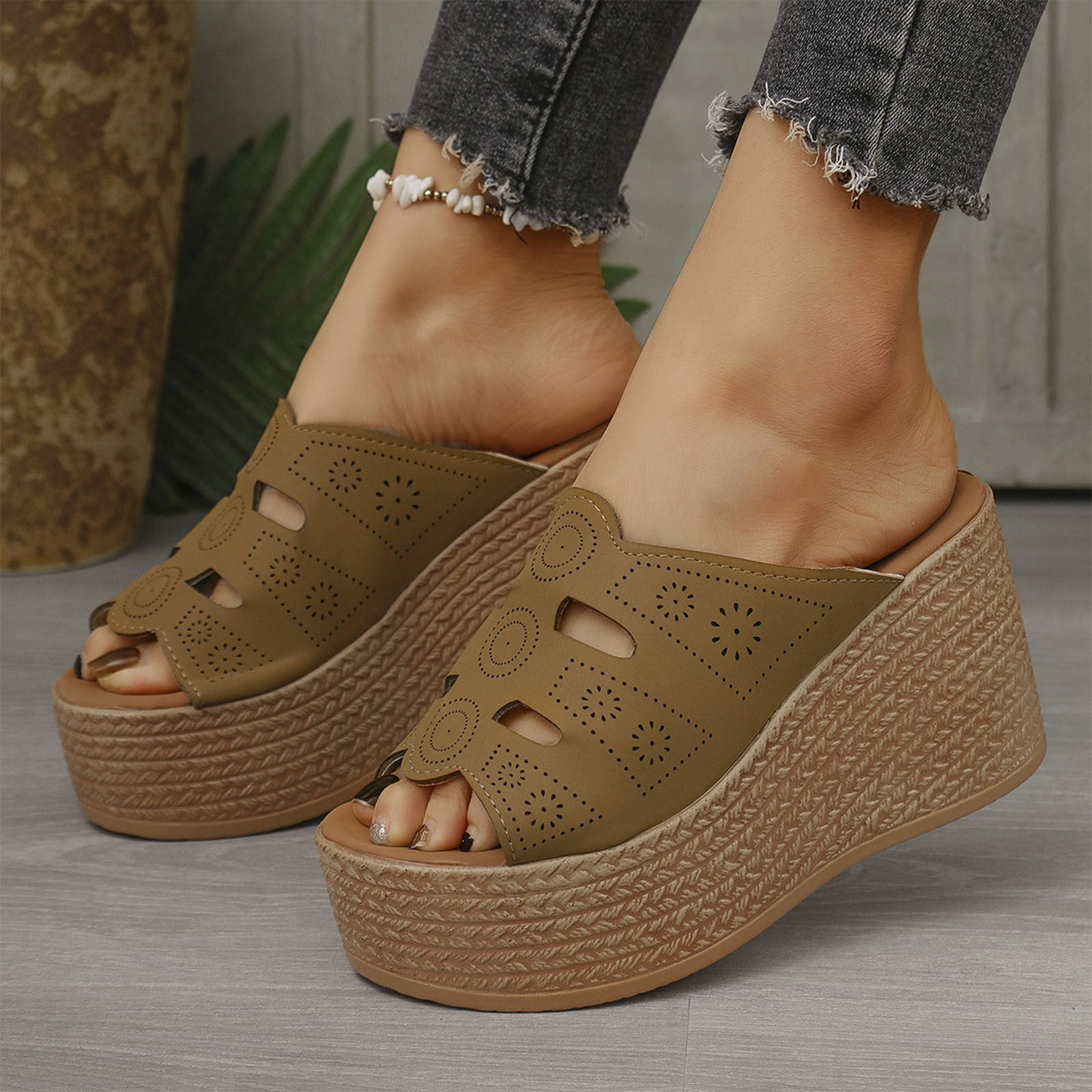 Nmnitkp Platform Sandals for Women - Comfort Black Open Toe Slip 