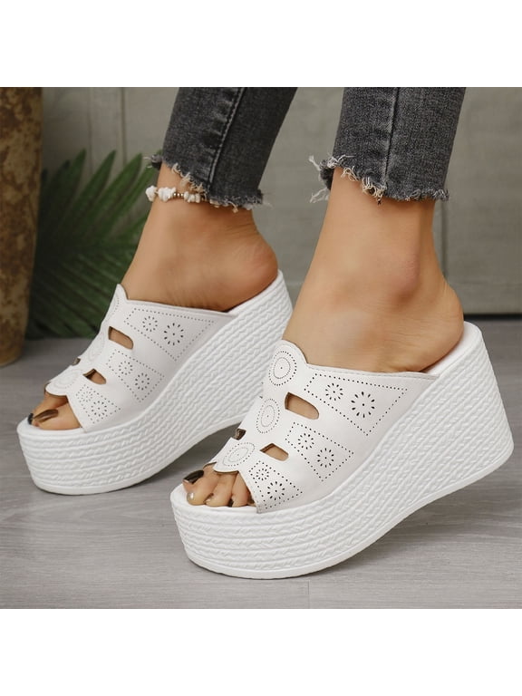 Platform Sandals for Women - Comfort Black Open Toe Slip on Platform Slides Y2K Wedge Sandals for Summer Casual(Black,Blue,White,Wine,Brown,Green)