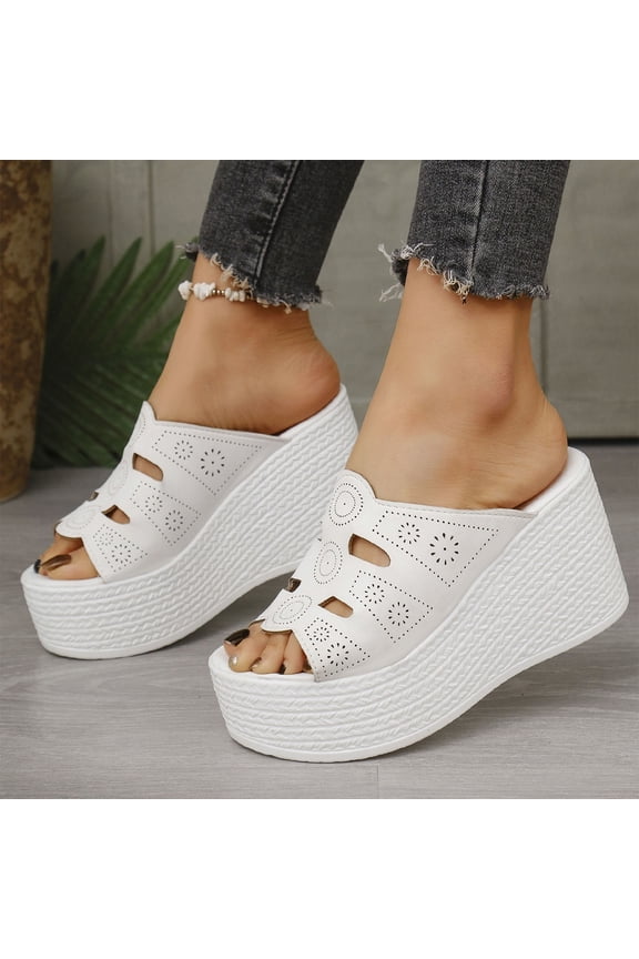 Platform Sandals for Women - Comfort Black Open Toe Slip on Platform Slides Y2K Wedge Sandals for Summer Casual(Black,Blue,White,Wine,Brown,Green)