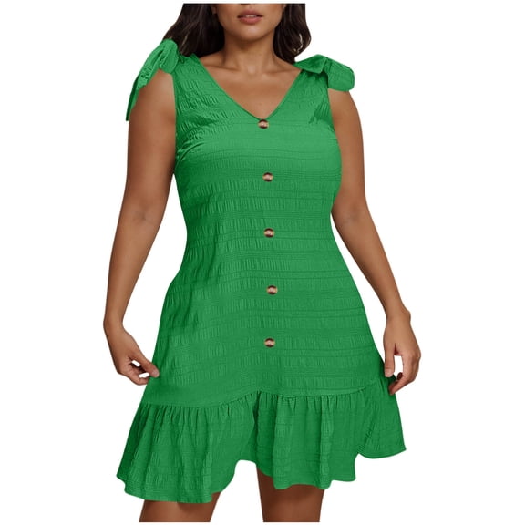 Nmnitkp Plus Size Dresses for Curvy Women Excellent Workmanship Dresses for Women Casual Solid Sleeveless V-Neck Dress,Summer Dress