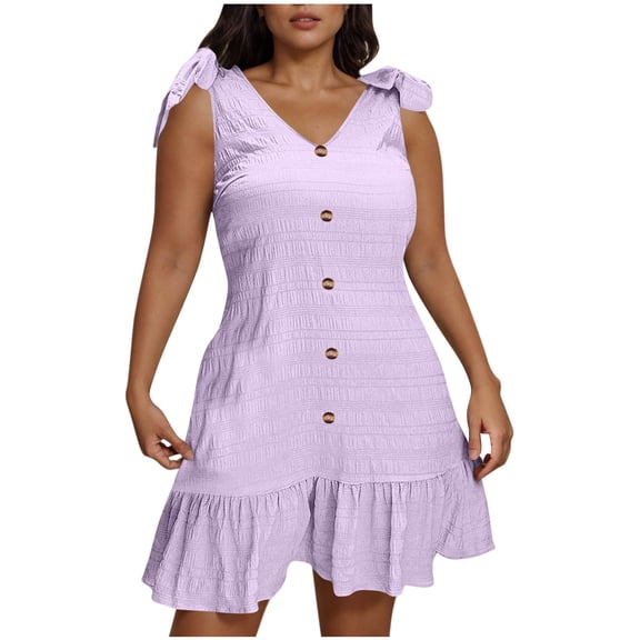 Nmnitkp Plus Size Dresses for Curvy Women Excellent Workmanship Dresses for Women Casual Solid Sleeveless V-Neck Dress,Summer Dress