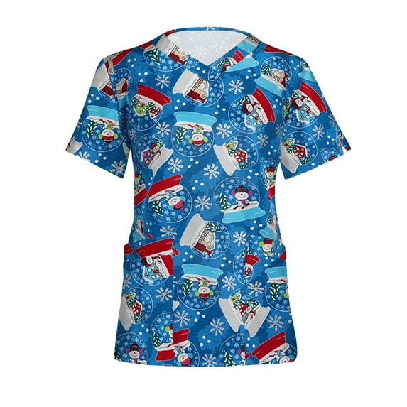 Nmnitkp Plus Size Scrubs Tops for Women Christmas Printed Scrub Tops Comfortable and Practical Women Tops Stretchy Scrub Shirts for Women