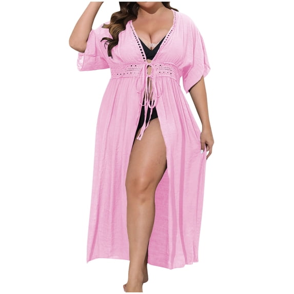 Nmnitkp Plus Size Summer Cardigan Bikini Outerwear Solid Colored With Strap Sun Protection Cardigan Summer Blouses for Women 2025 and Womens Blouse