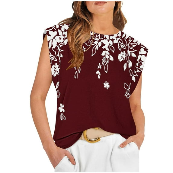 Nmnitkp Plus Size Tank Tops for Women Summer Casual Floral Crew Neck Sleeveless Shirts Loose Fit Pleated Tunic Tops S-2XL