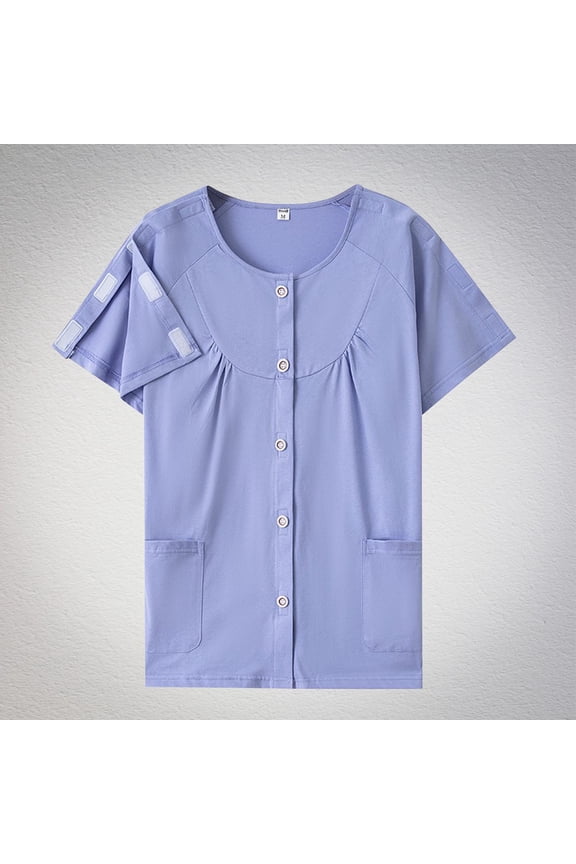 Post Shoulder Surgery Shirts for Women Tear Away Tops After Rotator Cuff Shirts Chemo Port Adaptive Clothing Blue,L