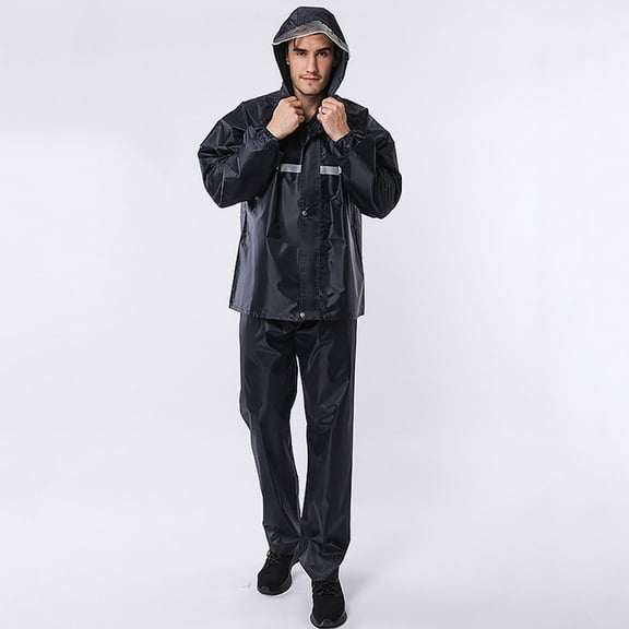 Nmnitkp Rain Suit Waterproof Jacket and Trouser Suit Reflective Raincoat for Men and Women Outdoor All-Sport Breathable Anti-storm Good Quality Navy,L
