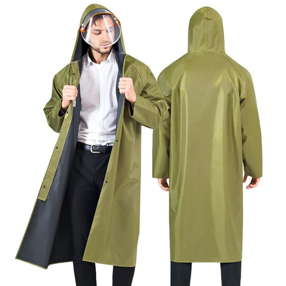 Nmnitkp Raincoat for Men Long Safety Rain Coats with Air Vents Reflective Stripes Waterproof Rain Jacket with Hood Lightweight Army Green,XL