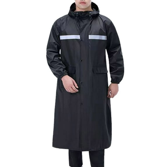 Nmnitkp Raincoat for Men Long Safety Rain Coats with Air Vents Reflective Stripes Waterproof Rain Jacket with Hood Lightweight Black,2XL