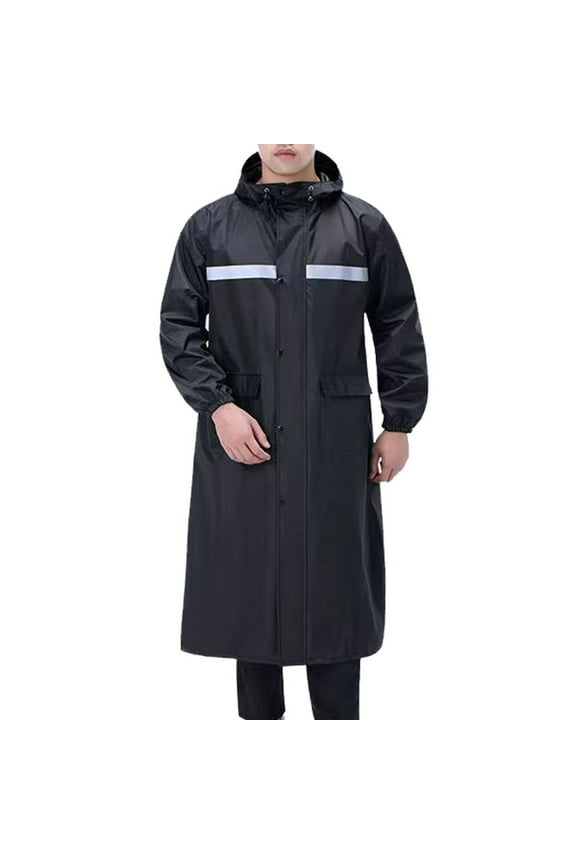Raincoat for Men Long Safety Rain Coats with Air Vents Reflective Stripes Waterproof Rain Jacket with Hood Lightweight Black,3XL