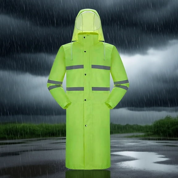 Nmnitkp Raincoat for Men Long Safety Rain Coats with Air Vents Reflective Stripes Waterproof Rain Jacket with Hood Lightweight Green,2XL