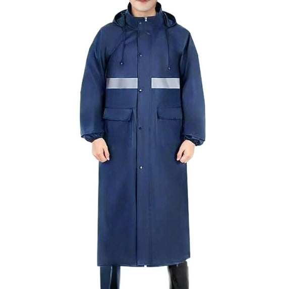 Nmnitkp Raincoat for Men Long Safety Rain Coats with Air Vents Reflective Stripes Waterproof Rain Jacket with Hood Lightweight Navy,3XL