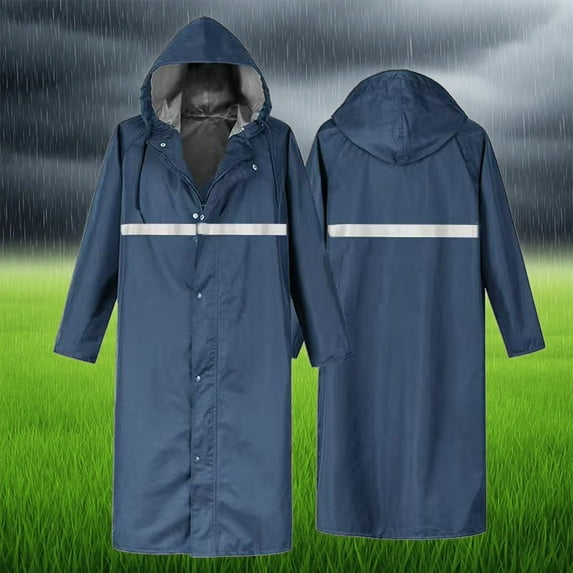 Nmnitkp Raincoat for Men Long Safety Rain Coats with Air Vents Reflective Stripes Waterproof Rain Jacket with Hood Lightweight Navy,XL