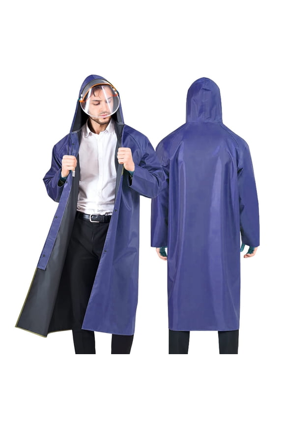 Raincoat for Men Long Safety Rain Coats with Air Vents Reflective Stripes Waterproof Rain Jacket with Hood Lightweight Navy,XL