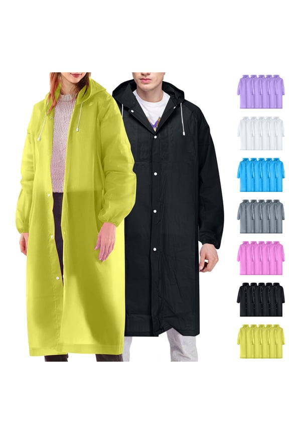 Raincoat for Women Men Reusable 5PC Outdoor Long Sleeved Hooded Raincoat Yellow,Free Size