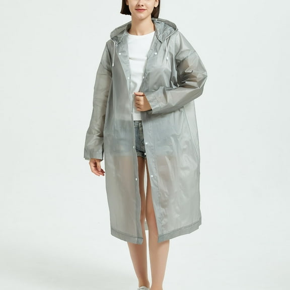 Nmnitkp Reusable Adult Men's And Women's Long Style Hand Tied Sun Waterproof Hooded Button Outdoor Parent-child Long Sleeved Casual Jacket Raincoat Gray,Free Size