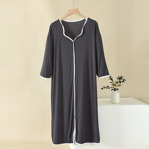 Nmnitkp Robes for Women,Women's Pajamas Summer Short-sleeved V-neck Solid Color Nightdress Mid-calf Nightdress